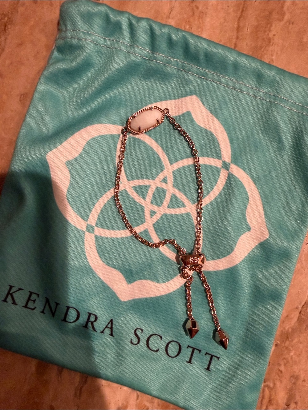 Kendra Scott Rose Gold Pulley Bracelet with White Stone